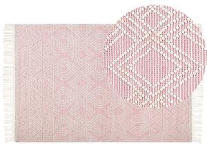 Koberec ružový vlna polyester 200 x 300 cm geometrický vzor strapce boho moderný štýl
