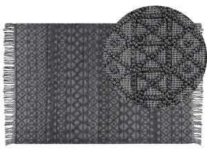 Koberec čierny vlna a polyester 200 x 300 cm geometrický vzor strapce boho moderný