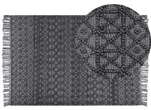 Koberec čierny vlna a polyester 160 x 230 cm geometrický vzor strapce boho moderný