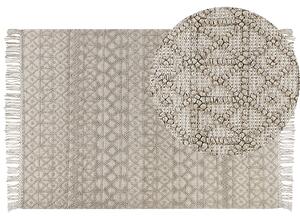 Koberec béžový vlna a polyester 160 x 230 cm geometrický vzor strapce boho moderný