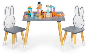 EcoToys Detský drevený stôl so stoličkami - šedé