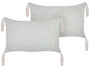 Súprava 2 dekoratívnych vankúšov mätová zelená 25 x 45 cm geometrický vzor strapce snímateľné poťahy s výplňou