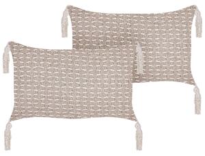Súprava 2 dekoratívnych vankúšov béžová 25 x 45 cm geometrický vzor strapce snímateľné poťahy s výplňou