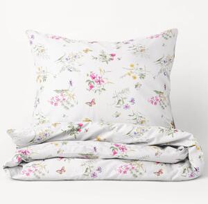 Goldea bavlnené posteľné obliečky - vzor 949 farebné lúčne kvety na bielom 150 x 200 a 50 x 60 cm