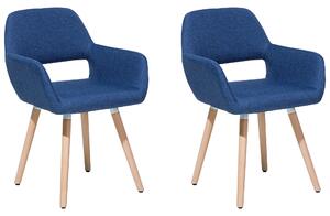 Sada 2 jedálenských stoličiek modré čalúnenie nohy zo svetlého dreva moderný eklektický štýl