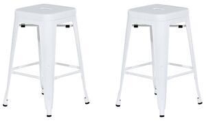 Sada 2 barových stoličiek biele oceľové 60 cm stohovateľné vo výške pultu industriálny štýl