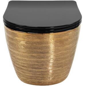 Rea Carlo Flat, závesná WC misa 49x37x33 cm, zlatá brúsená-čierna, REA-C3300