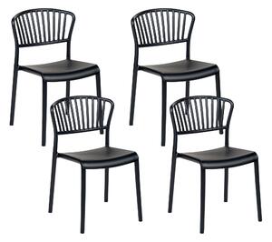 Sada 4 jedálenských stoličiek čierna plastová do interiéru a exteriéru záhradné stohovateľné minimalistické stoličky