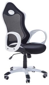 Otočná kancelárska stolička čierna a biela naklápacie operadlo zo sieťoviny nastaviteľná výška sedadla ergonomické kreslo