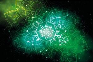 Samolepiaca tapeta zelená Mandala s galaktickým pozadím - 375x250
