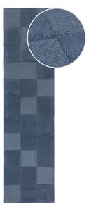 Tmavomodrý ručne tkaný vlnený behúň 60x230 cm Checkerboard – Flair Rugs