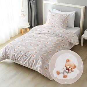 Biante Detské bavlnené posteľné obliečky Sandra SA-744 Spiace medvedíky na obláčikoch na sivobéžovom Jednolôžko 140x200 a 70x90 cm