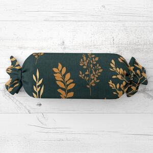 Biante Vankúš valec bonbon Sandra SA-742 Zlaté vetvičky s lístkami na tmavo zelenom 15x40 cm