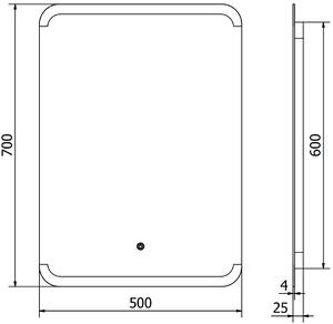 Mexen Nida, LED kúpeľňové zrkadlo s podsvietením 50x70 cm, 6000K, ochrana proti zahmlievaniu, 9806-050-070-611-00