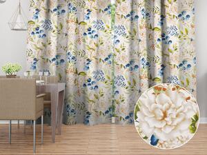 Biante Bavlnený záves Sandra SA-668 Kvety a modro-zelené listy na bielom 150x140 cm