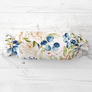Biante Vankúš valec bonbon Sandra SA-668 Kvety a modro-zelené listy na bielom 15x40 cm