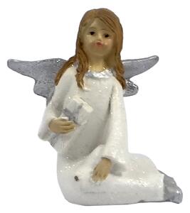 Soška sediaci anjel s darčekom 7,5cm