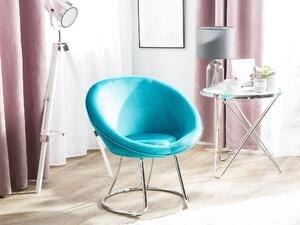 Dizajnové kreslo modré zamatové čalúnenie okrúhle sedadlo retro minimalistické