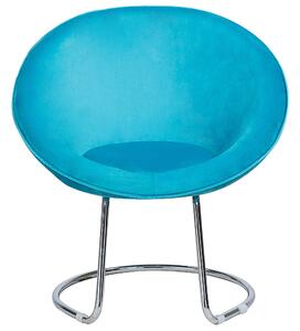 Dizajnové kreslo modré zamatové čalúnenie okrúhle sedadlo retro minimalistické