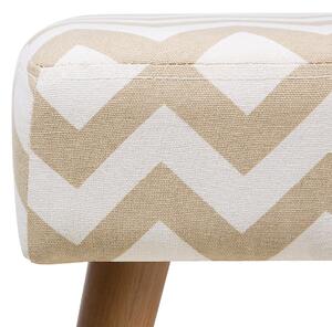 Podnožka béžová a biela bavlnená s drevenými nohami so vzorom chevron škandinávsky dizajn