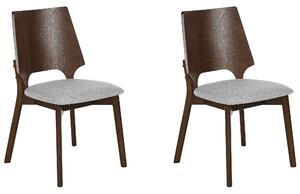 Súprava 2 jedálenských stoličiek tmavé drevo sivý polyester preglejka nohy z kaučukového dreva tradičný retro dizajn