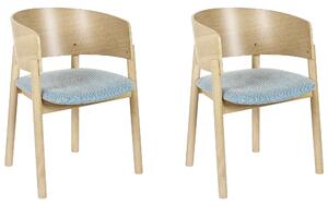 Súprava 2 jedálenských stoličiek svetlé drevo modrý polyester preglejka nohy z kaučukového dreva tradičný retro dizajn