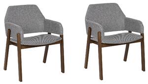 Súprava 2 jedálenských stoličiek tmavé drevo sivý polyester nohy z kaučukového dreva retro dizajn