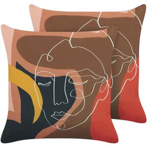 Súprava 2 dekoratívnych vankúšov viacfarebný polyester 45 x 45 cm motív tváre elegantné bytové doplnky