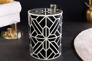 Bočný stolík BONE INLAY 45 cm polyresin a byvolie kosti čierny prírodný