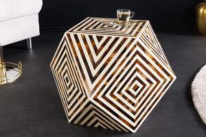 Bočný stolík BONE INLAY 40 cm z byvolích kostí bielohnedý v zebrovom vzhľade