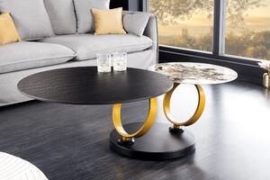 Konferenčný stolík DANCING RINGS 80-134 cm otočný keramický čierny a vzhľad prírodného kameňa