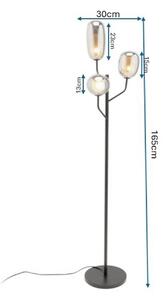 KARE Stojacia lampa Kare Columbo, čierna, sklo, 3-pl., G9, 164 cm, Jasné / priehľadné, Obývacia izba / jedáleň, Sklo, Moderný