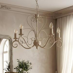 Luminex Luster Mauro, béžový, 5-pl., Ø 62 cm, kov, E14, Krémová / jantárovo žltá, Obývacia izba / jedáleň, kov, Starožitný, Luster