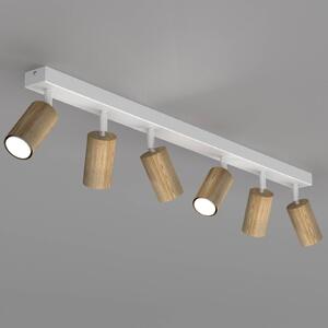 Luminex Stropné bodové svetlo Nisse, biele, dĺžka 90 cm, 5-pl., drevo/kov, Biela / opálová, Obývacia izba / jedáleň, Drevo, Stropné svetlo polkruhové s priestorom
