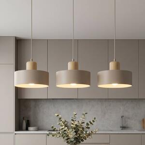 EMIBIG LIGHTING Závesné svietidlo Torin, béžové, dĺžka 80 cm, 3-pl., kov/drevo, Krémová / jantárovo žltá, Obývacia izba / jedáleň, kov, Škandinávsky, Závesné svietidlo