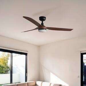 FARO BARCELONA Stropný ventilátor s LED osvetlením Punt M, čierny/drevo, DC, tichý, 130 cm, Čierna, Obývacia izba / jedáleň, kov, Moderný