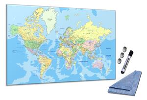 Sklenená magnetická tabuľa modrá mapa světa - A-82821382-10040