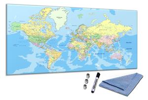 Sklenená magnetická tabuľa modrá mapa světa - A-82821382-5050