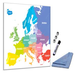 Sklenená magnetická tabuľa barevná mapa Evropy - A-284940457