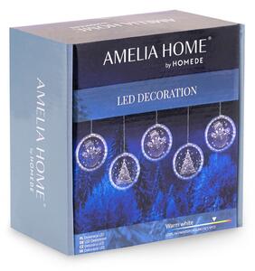 AmeliaHome Sada LED svetelných ozdôb na okno WINTERY kruhová biela