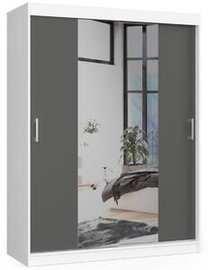 Ak furniture Šatníková skriňa posuvná 150 cm CLP so zrkadlom biela/grafit