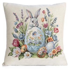 VEĽKONOČNÁ GOBELÍNOVÁ DEKORAČNÁ OBLIEČKA NA VANKÚŠ BUNNY 45X45 CM VZOROVANÁ