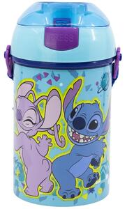 Plastová fľaša na pitie so slamkou a viečkom Stitch & Angel - 450 ml