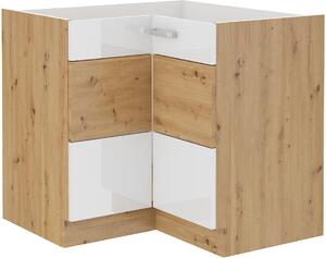 NovýNábytok.sk Rohová dolná kuchynská skrinka Arryn 90x90 DN 2F BB (korpus: dub artisan / front: lesk biely). Vlastná spoľahlivá doprava až k Vám domov. 1134379