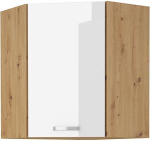 NovýNábytok.sk Horná rohová kuchynská skrinka Arryn 60x60 GN-72 1F (45°) (korpus: dub artisan / front: lesk biely). Vlastná spoľahlivá doprava až k Vám domov. 1134383