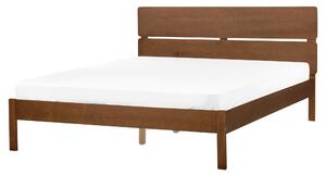 Posteľ tmavohnedá kaučukové drevo 160 x 200 cm dvojlôžko s lamelovým čelom a roštom minimalistický rustikálny štýl
