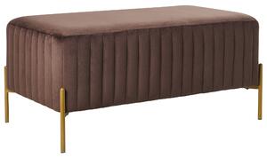 Lavička tmavohnedá zamatové čalúnenie zlaté kovové nohy 91 x 47 cm obdĺžnikový taburet glamour obývacia izba