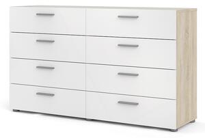 Široká komoda Petra s 8 zásuvkami, Imitácia dub, biela lesklá