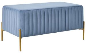Lavička modrá zamatové čalúnenie zlaté kovové nohy 91 x 47 cm obdĺžnikový taburet glamour obývacia izba