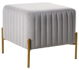 Taburetka sivá zamatové čalúnenie zlaté kovové nohy 47 x 47 cm štvorcová podnožka glamour obývacia izba